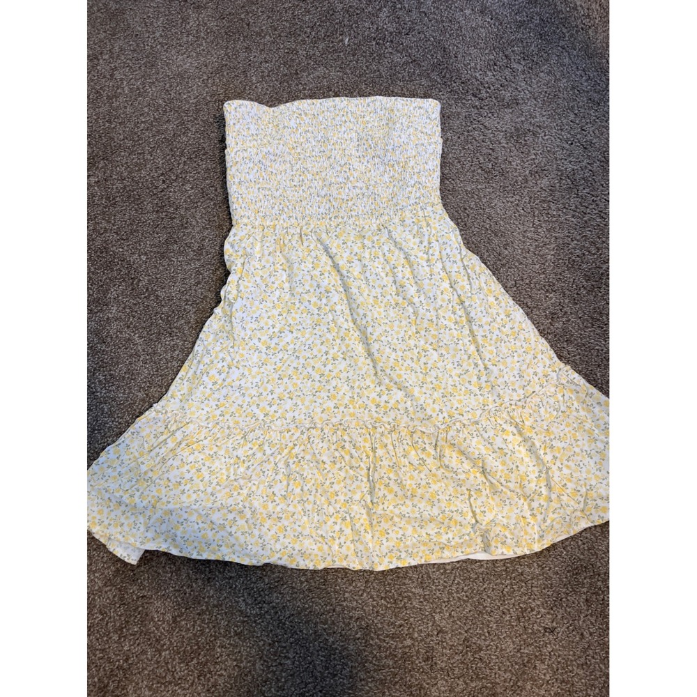 Hollister Smocked Tube Dress Yellow Floral Mini Summer Casual Size M